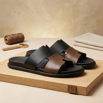 Urban Luxe Two-Tone Slides – Black & Brown